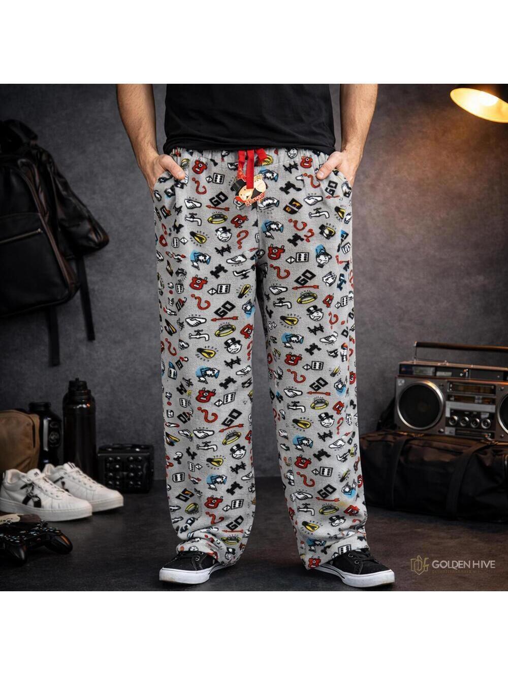 Monopoly Men’s Fleece Pajama Pants Size Large Grey Lounge Sleep Pants NWT